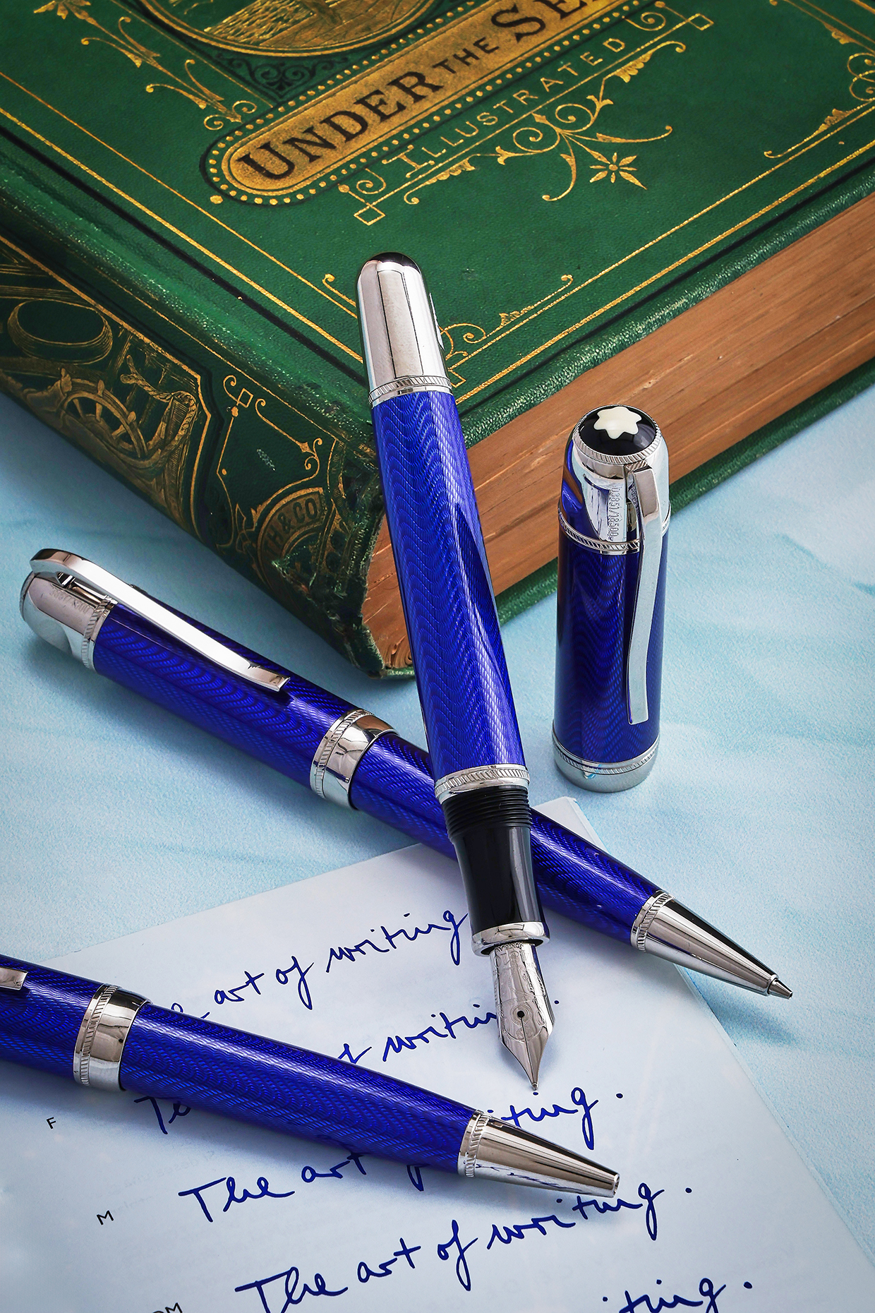 Inline Image - Lot 132: Montblanc, Writers Edition, Jules Verne, A limited edition three pen set, fountain pen No. 04156/18500, ballpoint pen No. 04156/16500, propelling pencil No. 4156/4500, 2003 | Est. £1,000-1,500 (+ fees); Lot 310: Verne (Jules) Twenty Thousand Leagues Under the Seas, second American edition, Boston, Geo. M. Smith & Co., 1873 | Est. £600-800 (+ fees)