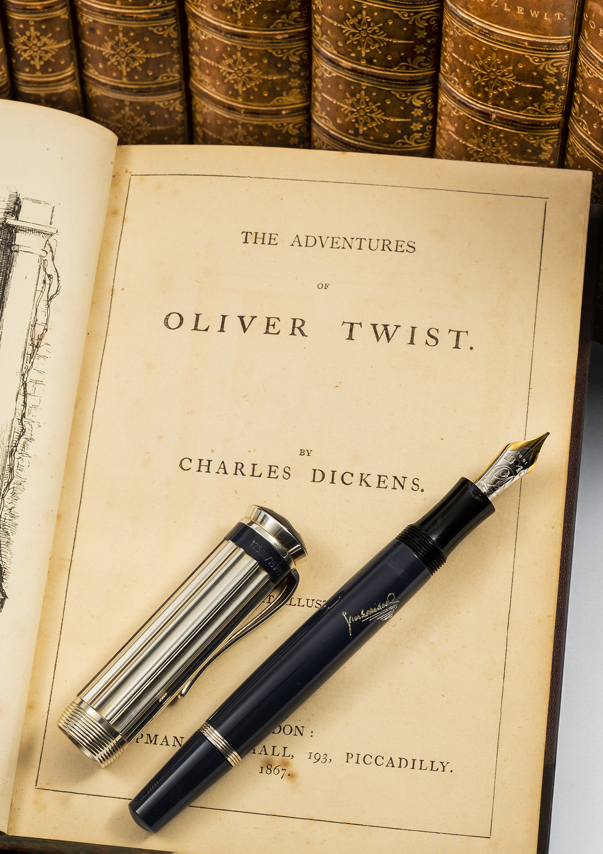 Inline Image - Lot 18: Montblanc, Writers Edition, Charles Dickens, a limited edition fountain pen, No. 12560/18000, 2001 | Est. £200-300 (+ fees); Lot 286: Dickens (Charles) [The Works], 14 vol., Chapman and Hall, 1867-68 | Est. £400-600 (+ fees)
