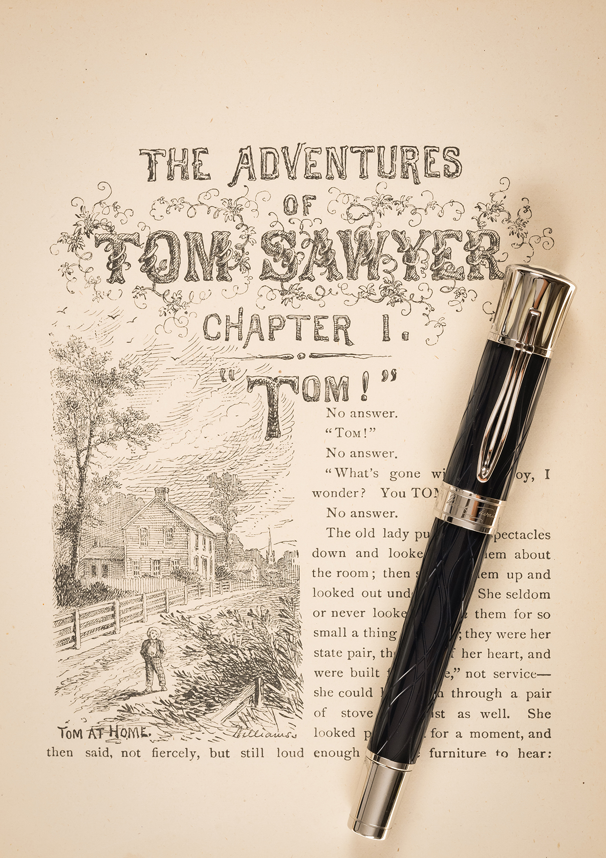 Inline Image - Lot 28: Montblanc, Writers Edition, Mark Twain, A limited edition fountain pen, No. 08749/12000, 2010 | Est. £300-500 (+ fees); Lot 312: [Clemens (Samuel Langhorne)], "Mark Twain". The Adventures of Tom Sawyer, first edition, third printing, Hartford, The American Publishing Company, 1876 | Est. £2,000-3,000 (+ fees)