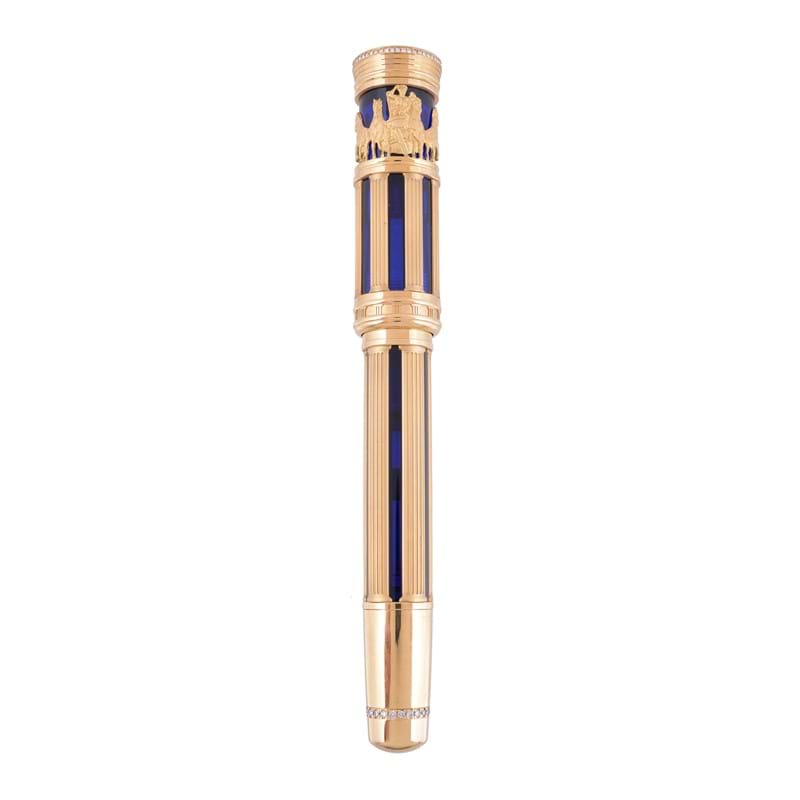 Montblanc, Brandenburger Tor, 89, a limited edition gold coloured, blue lacquer and diamond fountain pen, circa 2004