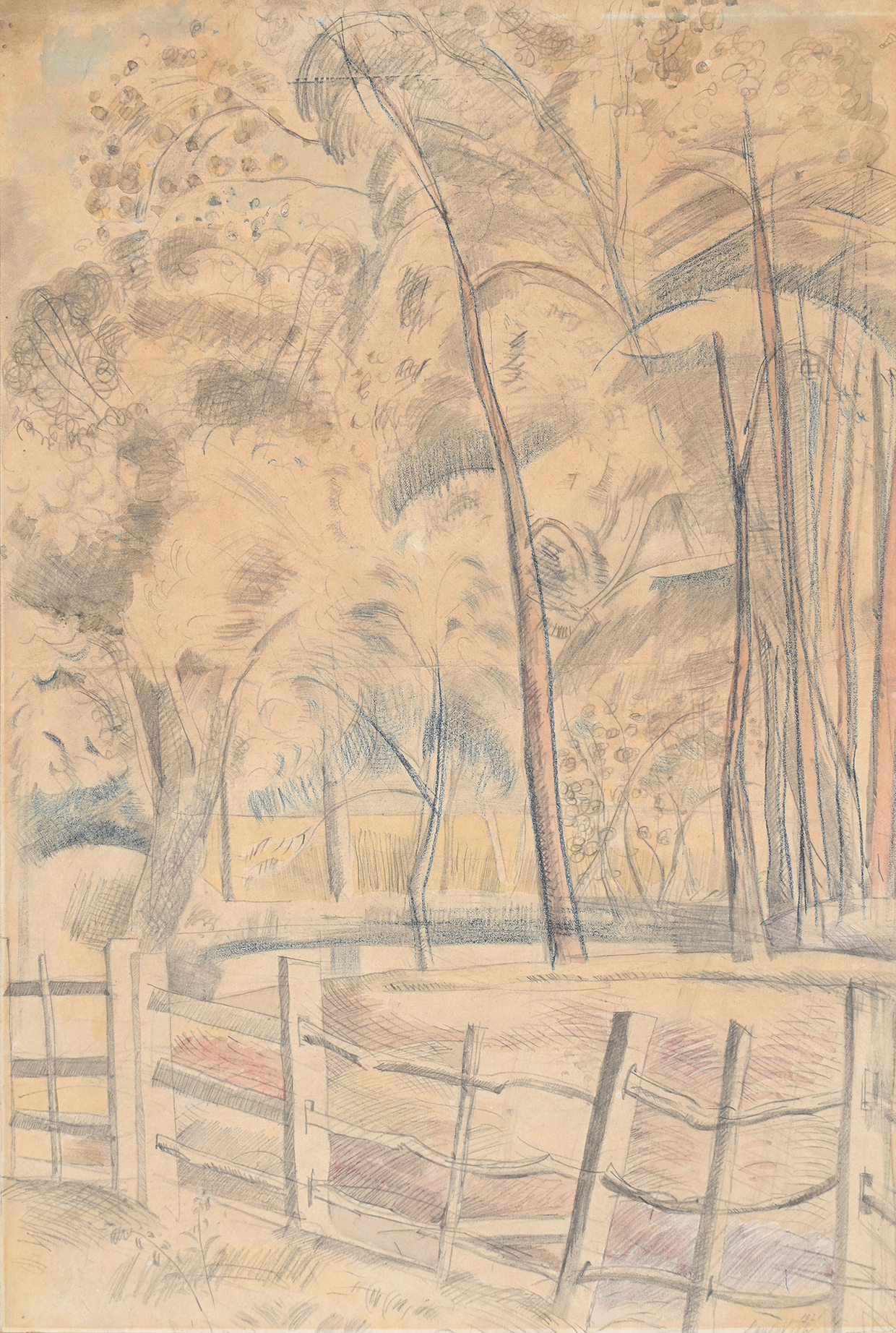 Inline Image - Lot 38: Paul Nash (British 1889-1946), 'Study in Pale Tones: The Pond at Oxenbridge, Iden in Rye, Sussex', Pencil, watercolour and coloured crayon | Est. £8,000-12,000 (+ fees)
