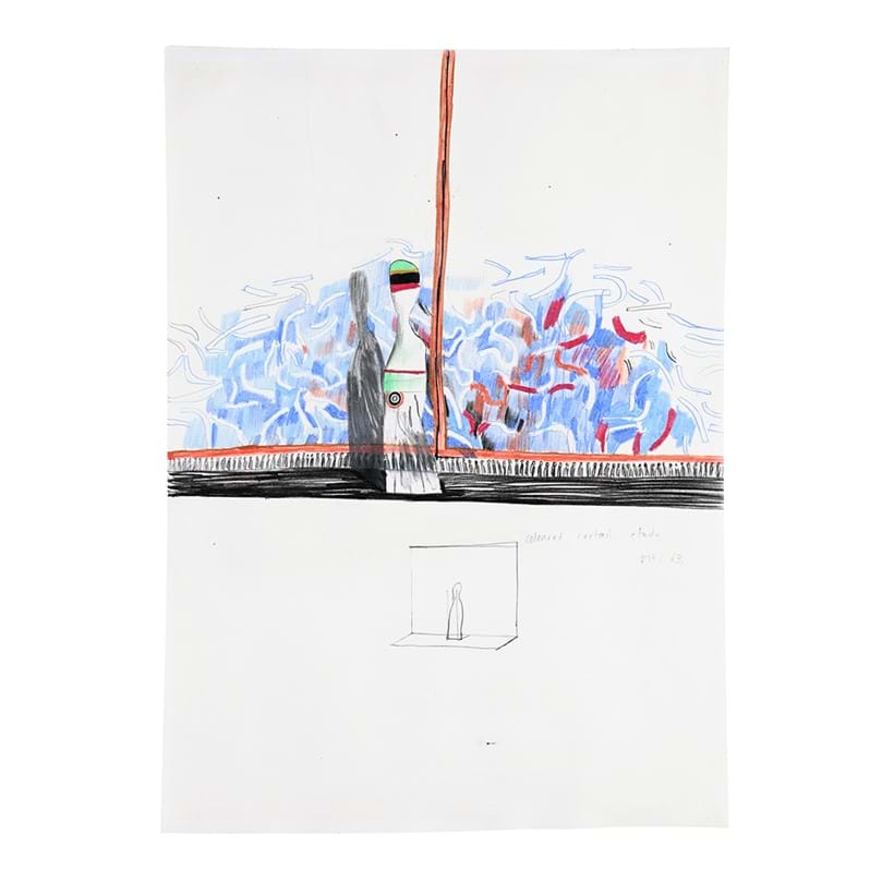 Inline Image - Lot 190: David Hockney (British B. 1937), 'Coloured Curtain Study', Pencil and coloured crayon | Sold for £27,700