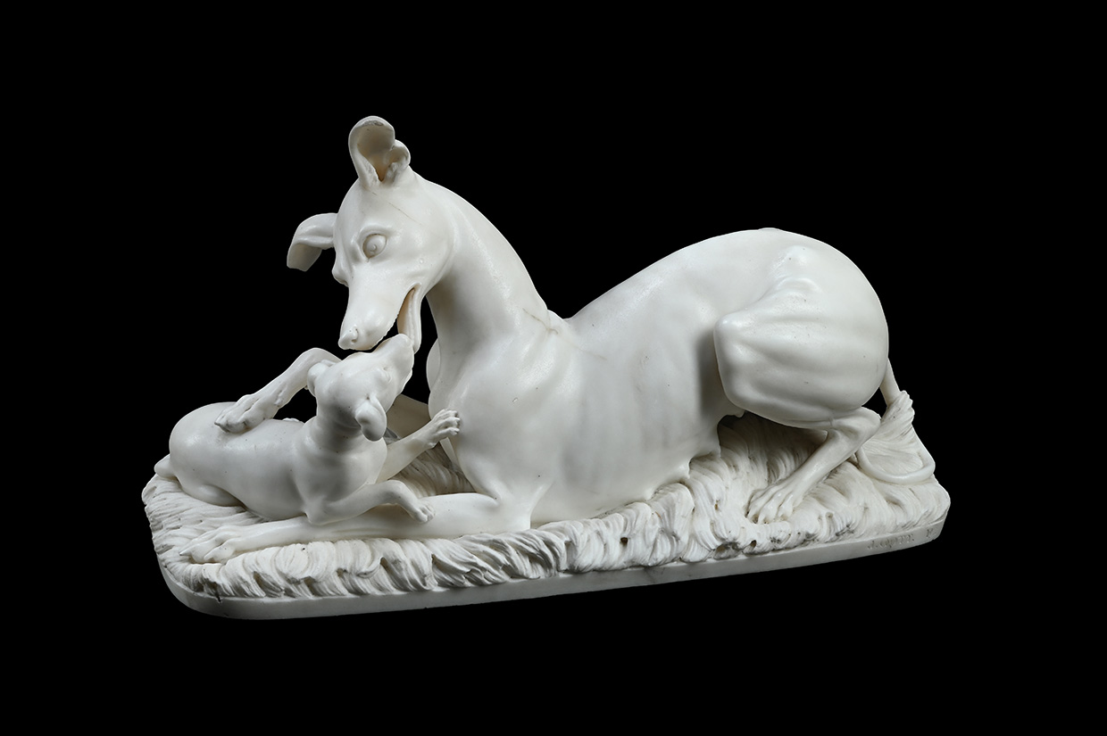 Lot 257 - a white marble group sculpture of a greyhound and puppy by Joseph Gott.jpg