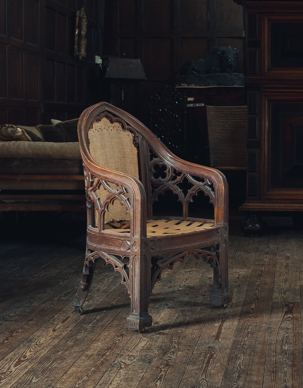 Inline Image - A Gothic Revival carved oak library armchair, 19th century | Est. £4,000-6,000 (+ fees) | Photography by India Hobson