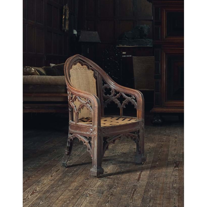 Inline Image - A Gothic Revival carved oak library armchair, 19th century | Est. £4,000-6,000 (+ fees) | Photography by India Hobson
