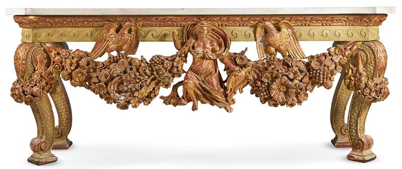 Inline Image - Lot 16: A ‘Kentian' grey-painted and parcel-gilt side table, possibly by Lenygon & Morant or Trollope & Sons, early 20th century | Est. £7,000-10,000 (+ fees)