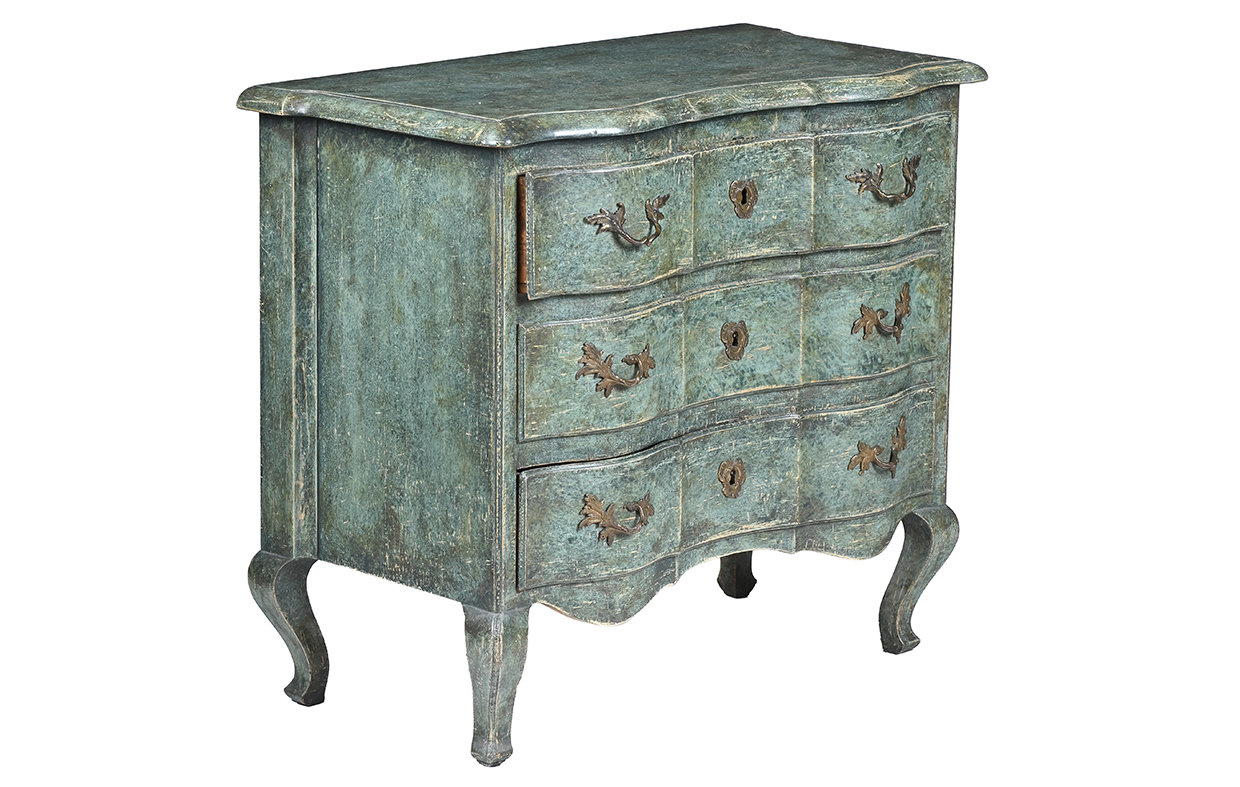 Lot 577 - A French green painted serpentine commode in 18th century style.jpg