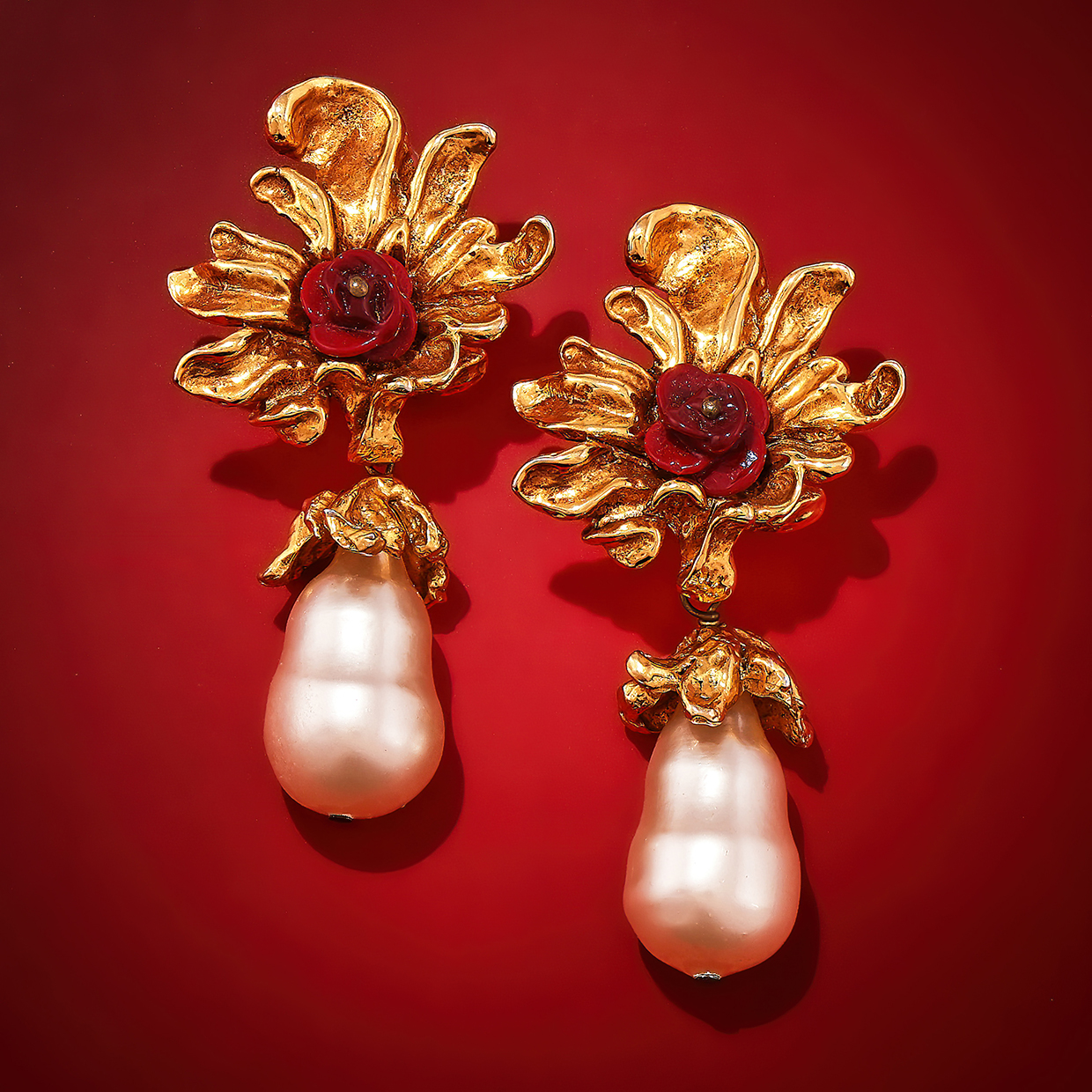 Victor Edelstein and Annamaria Succi Collection - Lot 209 - a pair of floral and simulated pearl earrings by Christian Lacroix.jpg