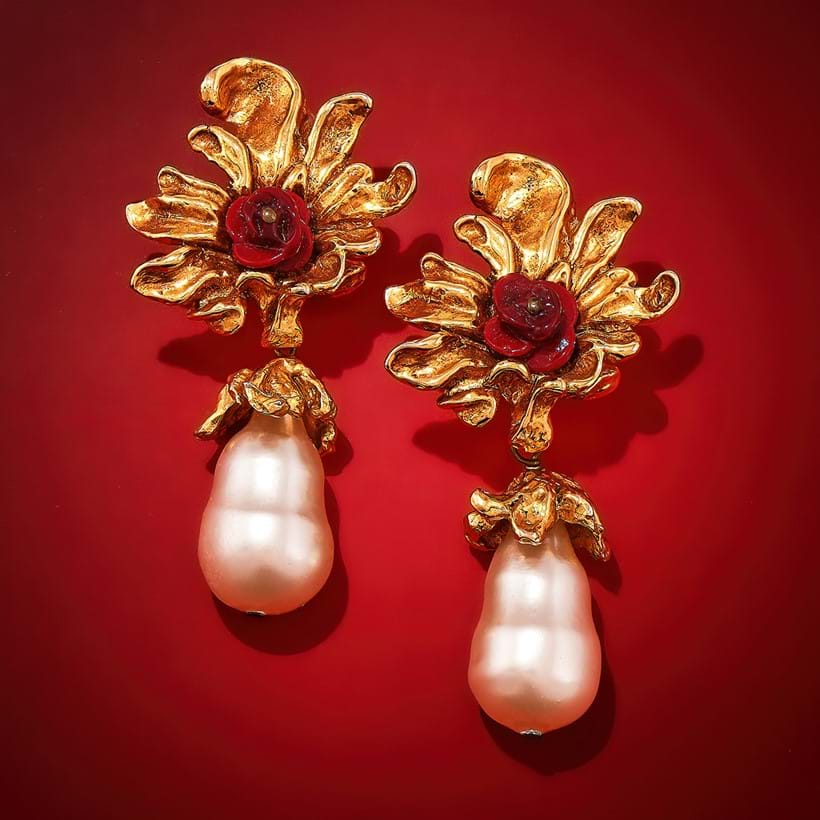 Inline Image - Lot 209: Christian Lacroix, a pair of floral and simulated pearl earrings | Est. £80-120 (+ fees)