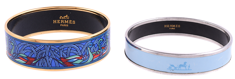 14615 Hermès two broad printed enamel bangles.JPG