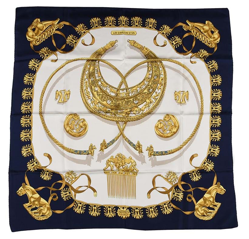 Inline Image - Hermés, Les Cavaliers d'or, silk scarf | Sold for £164