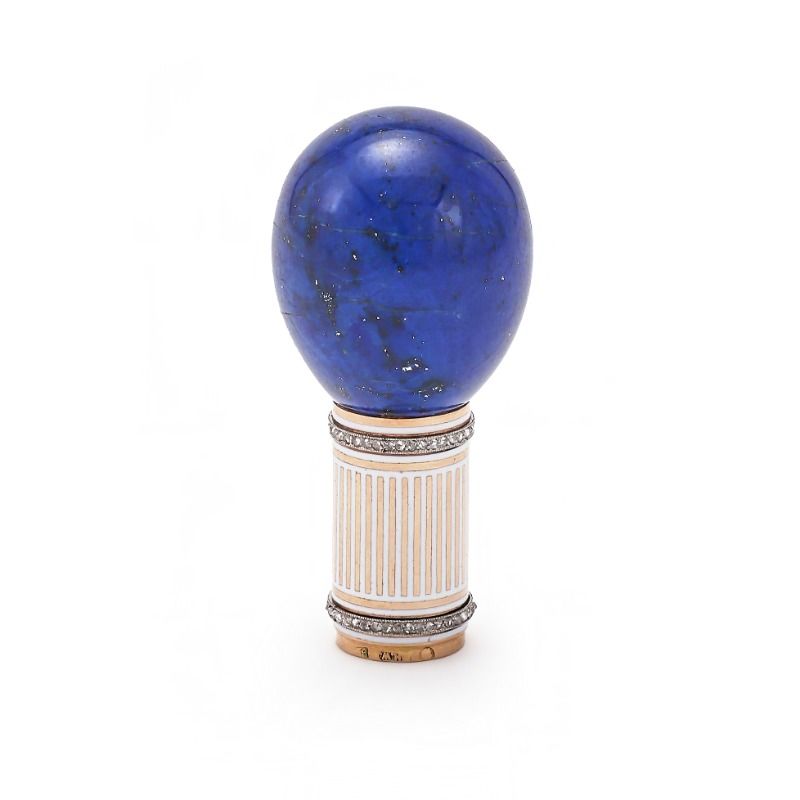 Fabergé, A Gold Lapis Lazuli, Diamond and Enamel Parason Handle
