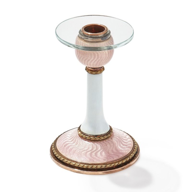 Fabergé, A Gold, Silver Gilt and Enamel Taper Stick Holder