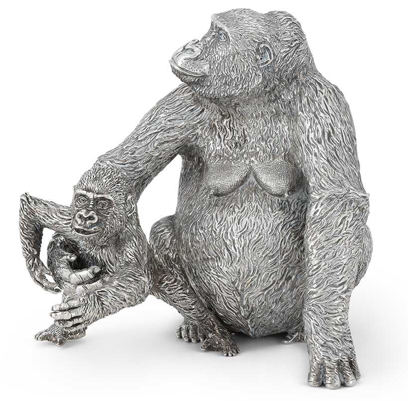 Inline Image - An silver model of a gorilla mother and her baby Patrick Mavros, Zimbabwe, circa 2002 | Sold for £10,080