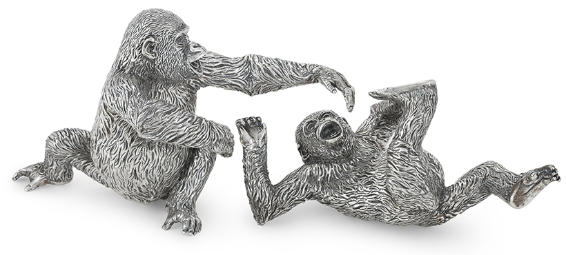 14598 Lot 78 A pair of African silver models of adolescent gorillas at play Patrick Mavros Zimbabwe circa 2002.jpg