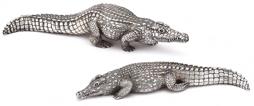 14724 Lot 156 Two Silver models of crocodiles Patrick Mavros Zimbabwe circa 2001.jpg