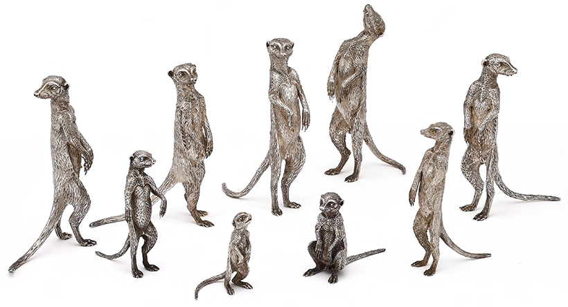 14724 Lot 157 A mob of nine silver meerkats Patrick Mavros Zimbabwe circa 2002.jpg