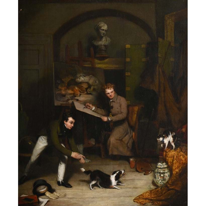 Inline Image - Lot 103: John Hayter (British 1800-1891), 'Interior of a Painter's Study - Edwin Landseer (1802-1873) at his easel', Oil on canvas | Est. £15,000-25,000 (+ fees)