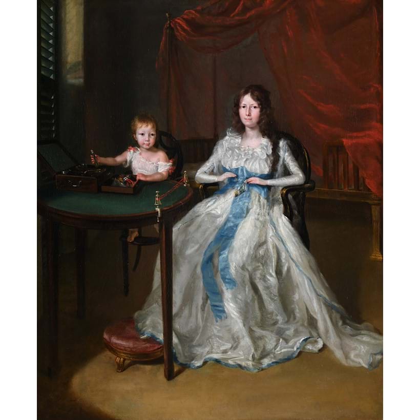 Inline Image - Lot 123: Francesco Renaldi (British Circa 1755-1799), 'Portrait of Mrs. William Douglas, née Jane Bell, and her son, Philip, in an Indian interior', Oil on canvas | Est. £70,000-100,000 (+ fees)