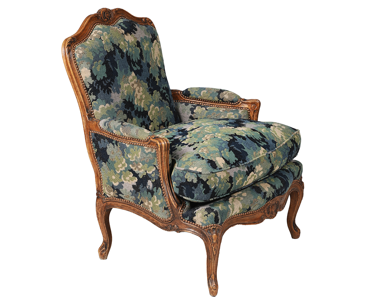 Lot 25 - A beech and verdure tapestry upholstered fauteuil in Louis XV style.jpg