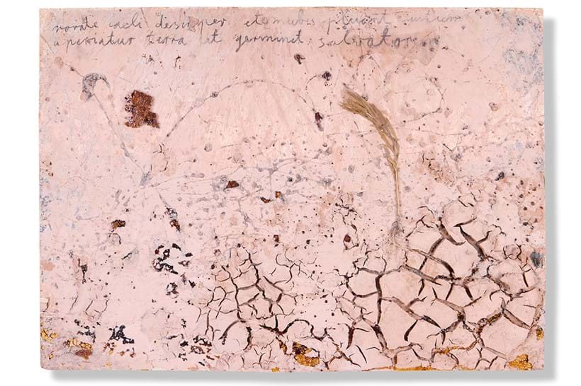 Inline Image - Lot 172: Anselm Kiefer (German B. 1945), ‘Aperiatur Terra’, Plaster, clay, charcoal on board and wood | Sold for £143,950