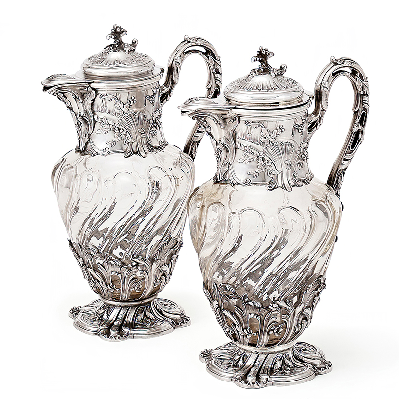 14724 Lot 102 A pair of french silver mounted and cut glass claret jugs, edmond tetard, paris, circa 1890.jpg