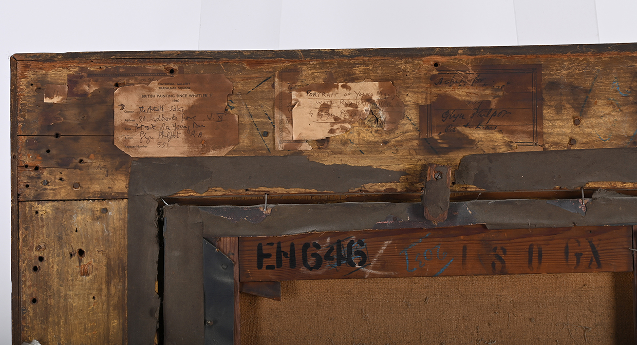 Lot 93 - Glyn Philpot - Portrait of Arthur Christie - reverse variously inscribed to labels attached to stretcher.jpg