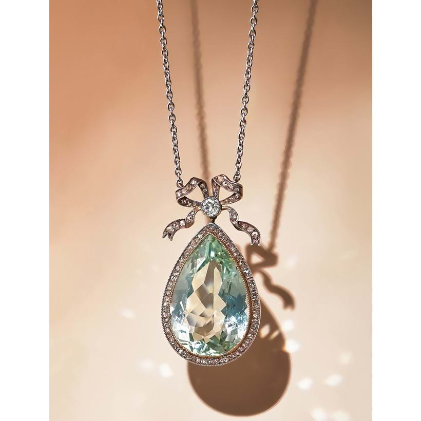 Inline Image - The Mastery of Fabergé, Jewellery and Objects of Vertu, 19 March 2025 | Fabergé, an early 20th century aquamarine and diamond pendant St. Petersburg, circa 1912 | Sold for £43,950