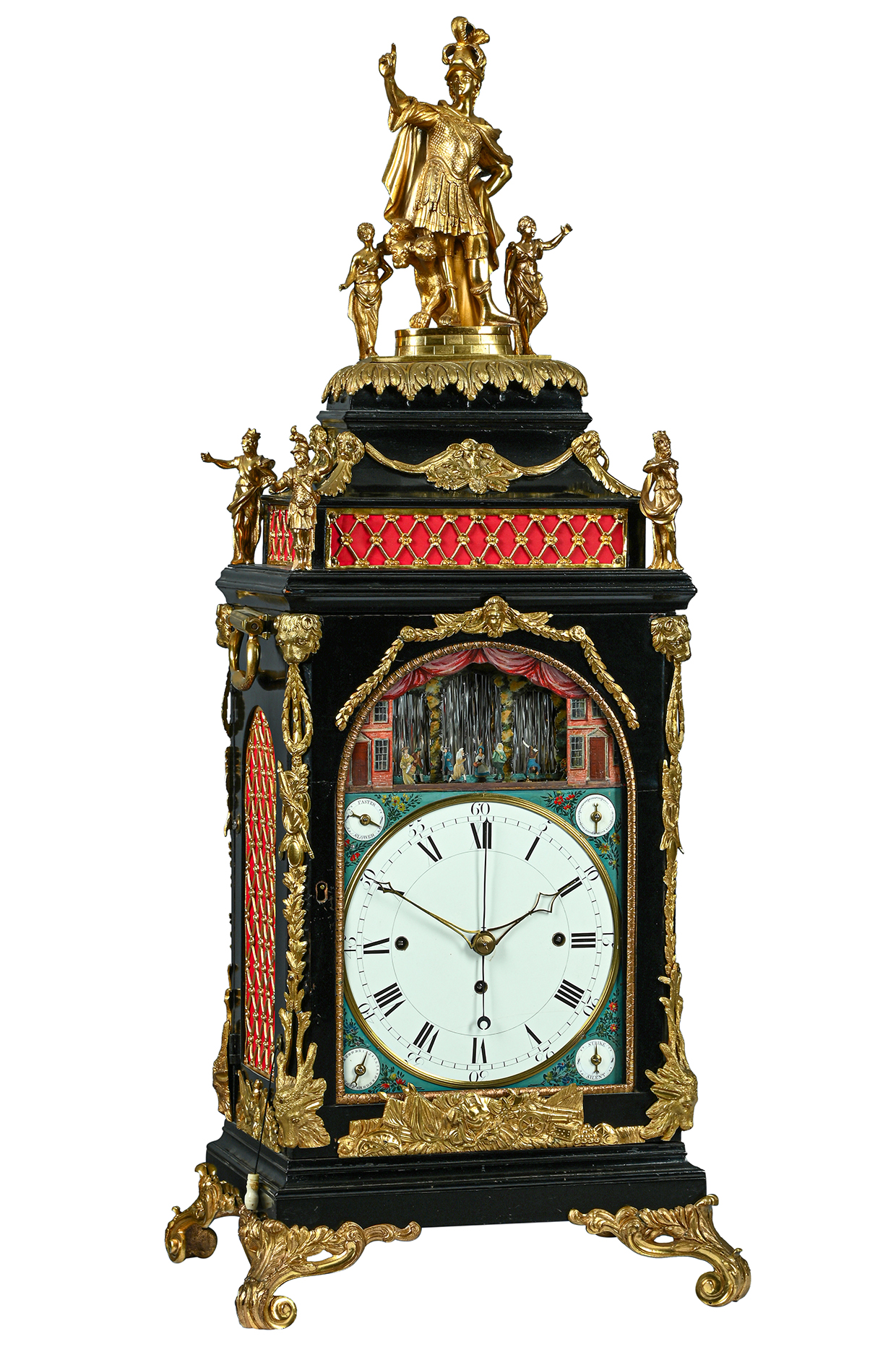 Inline Image - Lot 207: An impressive George III gilt metal mounted musical automaton centre seconds calendar table clock, unsigned, London, circa 1790 | Est. £12,000-18,000 (+ fees)