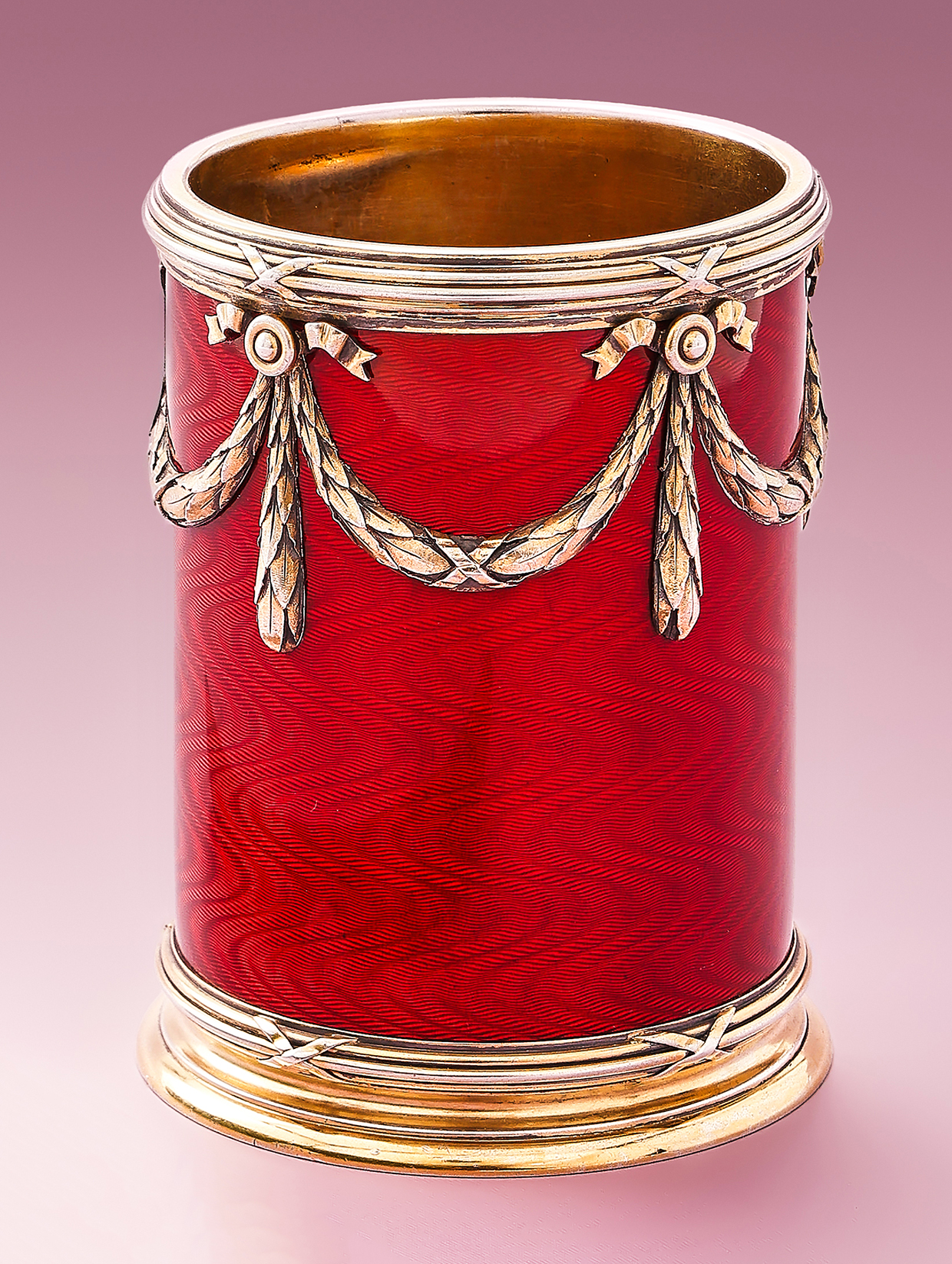 Inline Image - Lot 59: Fabergé, a silver-gilt guilloché enamel miniature vase, workmaster Anders (Antti) Nevalainen, St. Petersburg, 1908-1917 | Sold for £38,950