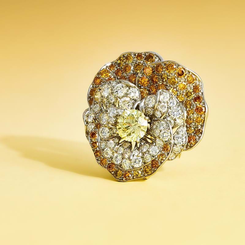Oscar Heyman & Brothers, a coloured diamond and diamond 'Pansy' brooch circa 1966