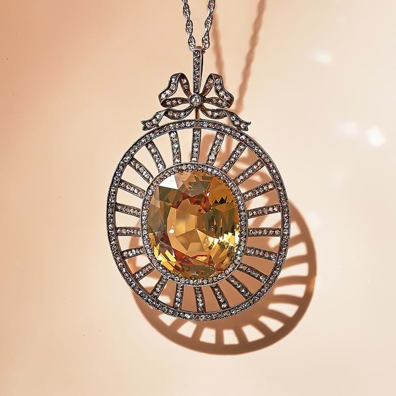 Fabergé, a yellow sapphire and diamond pendant Odessa 1908-1917