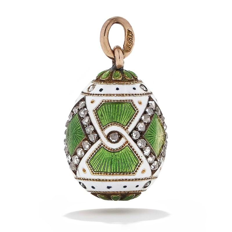 Fabergé, a gem set enamel egg pendant Workmaster Michael Perkhin, St. Petersburg 1898-1903