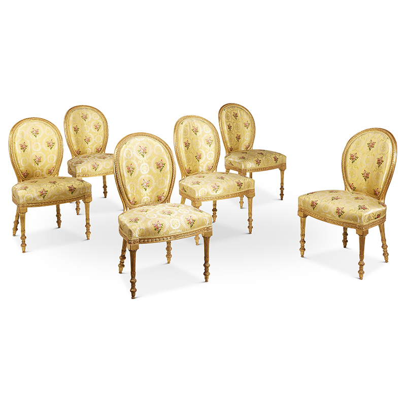 A set of six George III giltwood side chairs by Thomas Chippendale, circa 1773