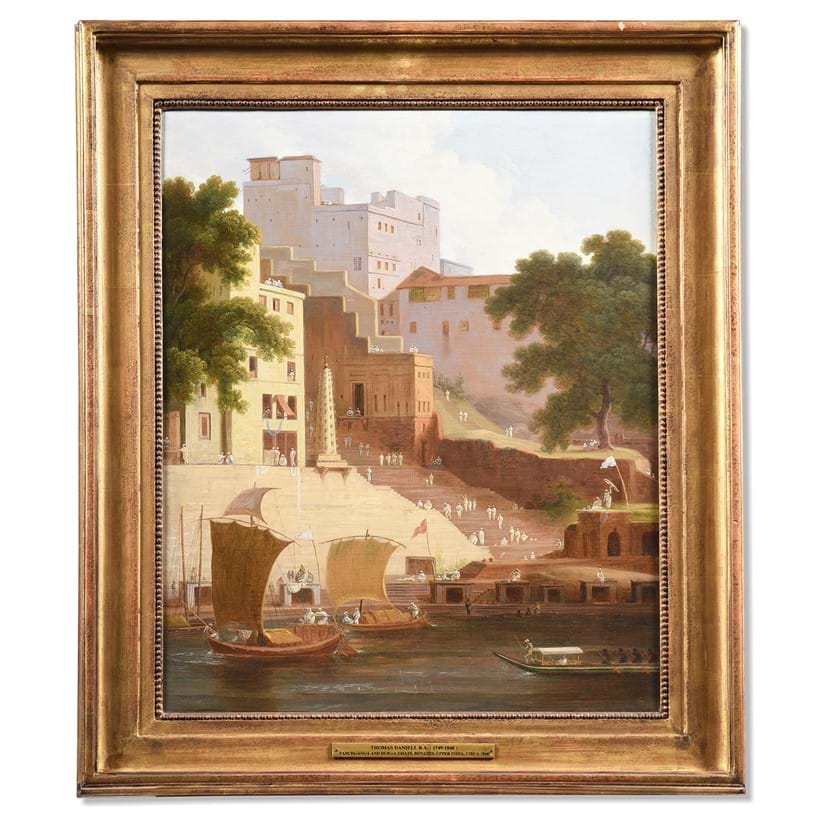 Inline Image - Château de Lasfonds: An International Collector, 16 November 2022 | Thomas Daniell (British 1749-1840), 'Panchganga and Durga Ghats, Benares, India, circa 1800', Oil on canvas | Sold for £237,500