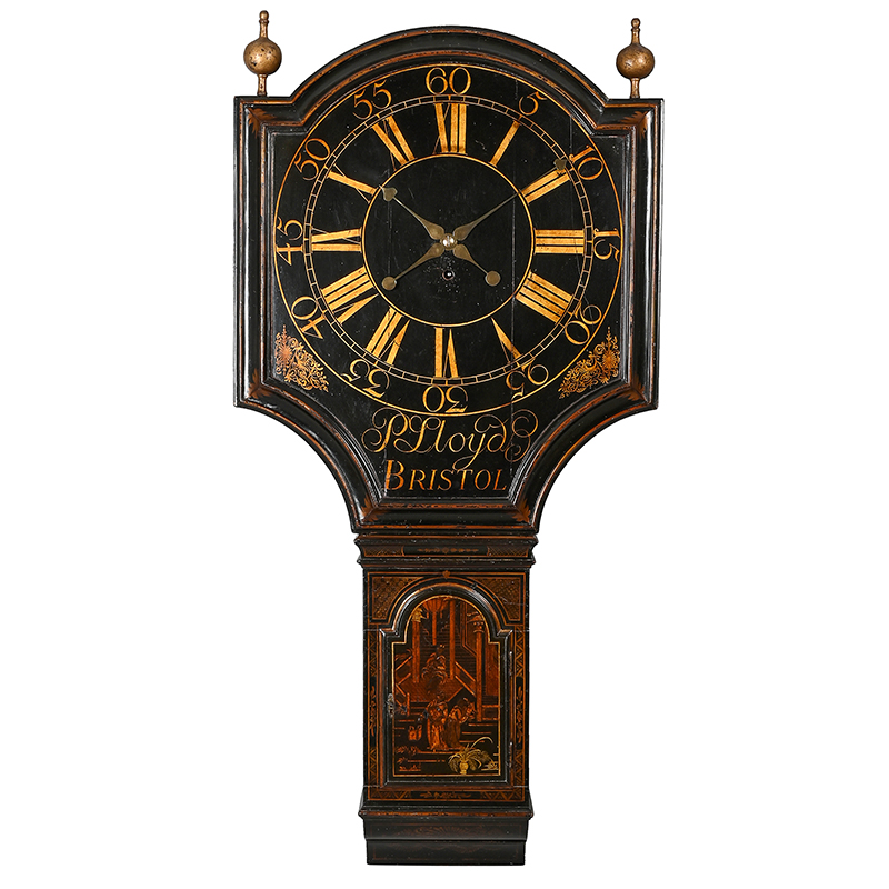 A fine George III black chinoiserie Japanned tavern wall timepiece Philip Lloyd, Bristol, circa 1775
