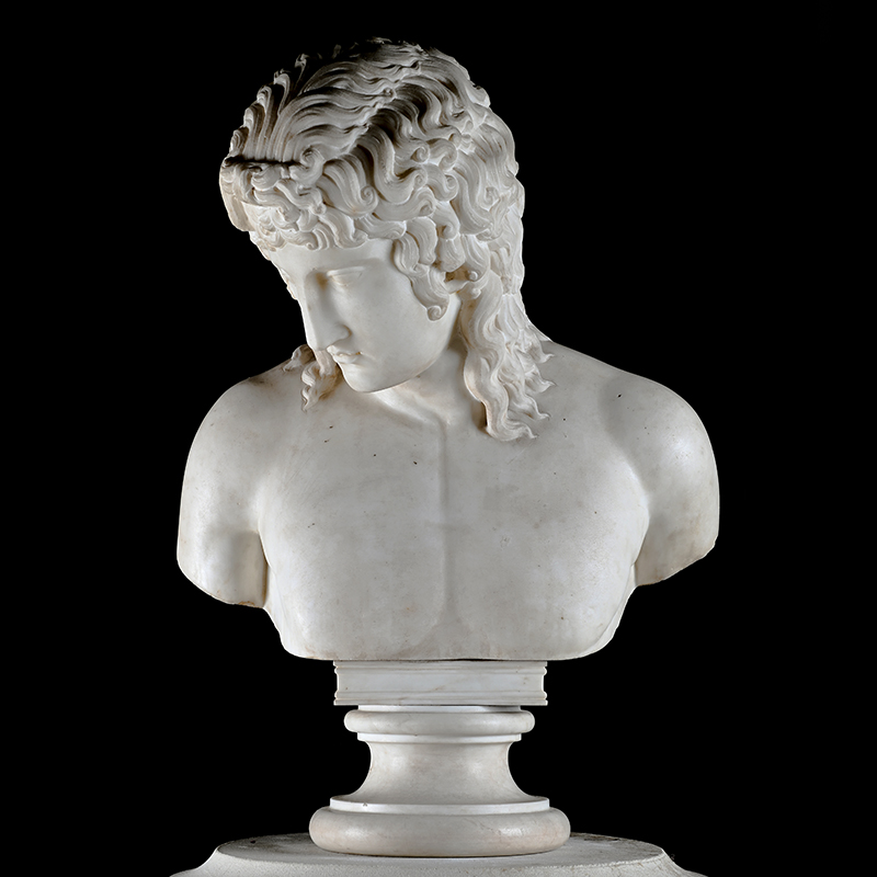 After the antique, a large grand tour marble bust of the Eros of Centocelle