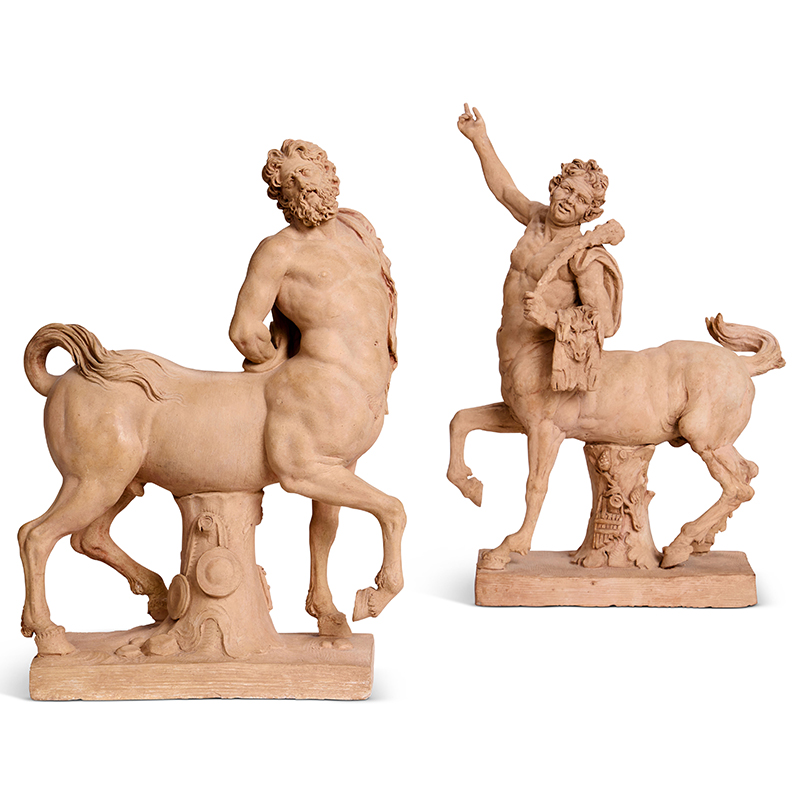 After the antique- a pair of terracotta figures 'The Furietti Centaurs'