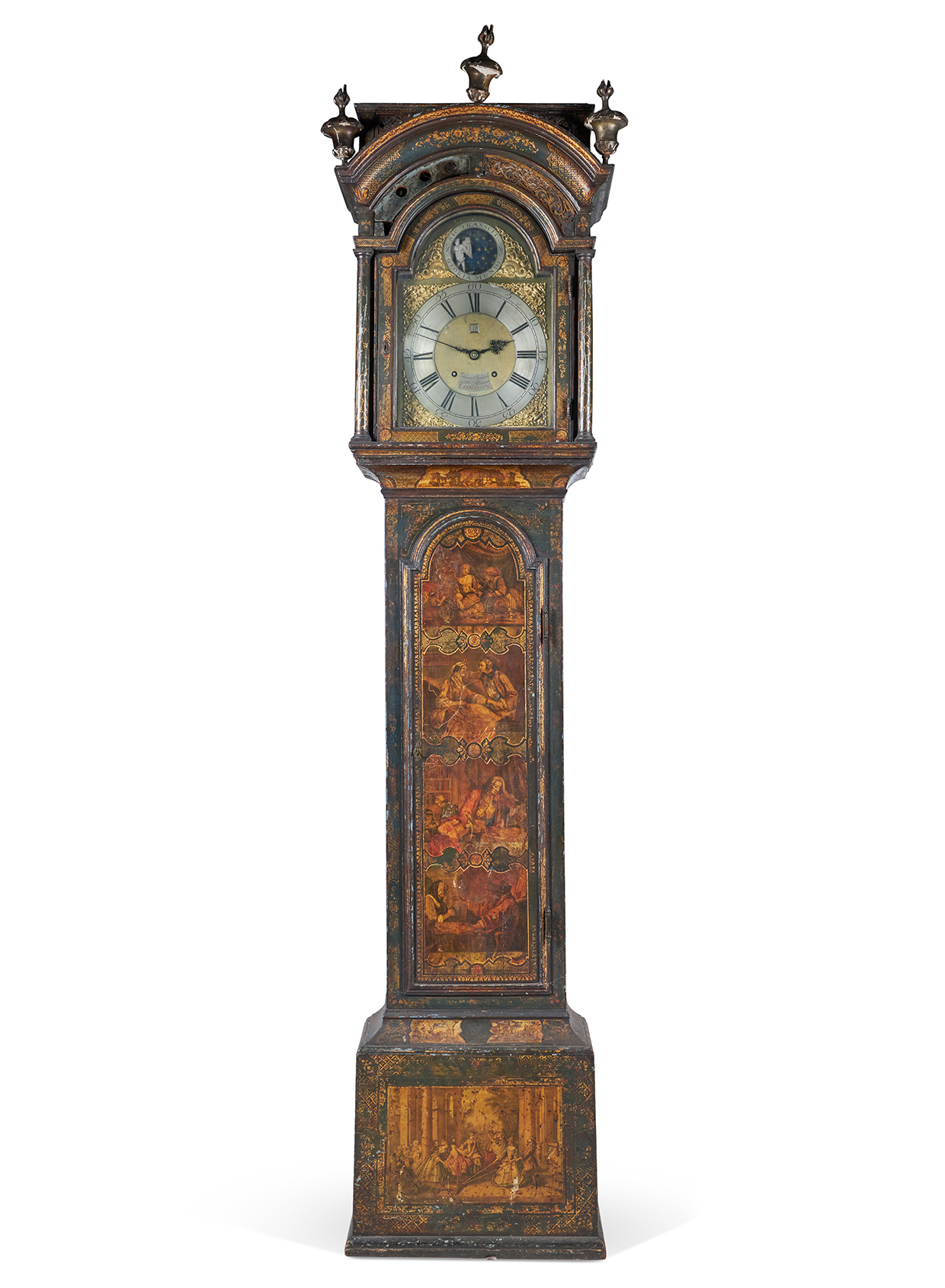 Inline Image - A black and gilt lacquered longcase clock | Formerly the Messel family collection in the Long Drawing Room at Nymans, then removed to the Drawing Room at Holmsted Manor in 1947 after the disastrous fire and thence by descent to Oliver Messel. Supplied by Oliver Messel to Frederick and Phyllis Watkins for Flaxley Abbey