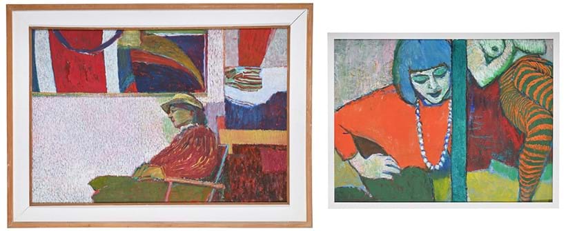 Inline Image - Lot 1239: λ Ewart Johns (British 1923-2013), 'Woman Seated in Studio', oil on board, Est. £200-400 (+ fees) | Lot 1240: λ Ewart Johns (British 1923-2013), 'Dipytych: Sarah in Blue Hair & Striped Tights', oil on board, Est. £150-200 (+ fees)