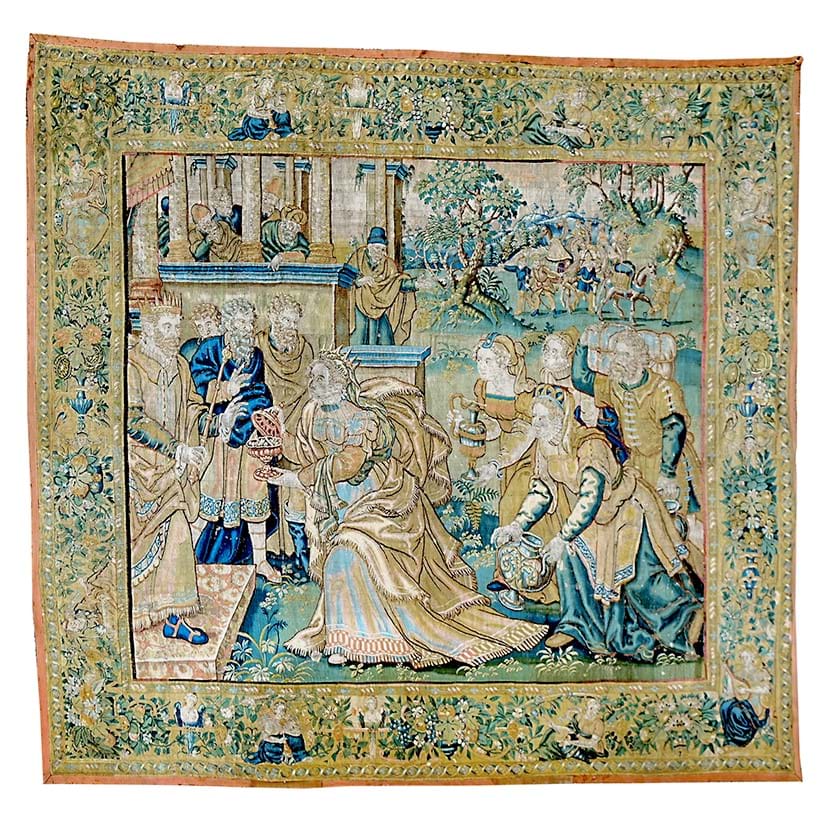 Inline Image - Lot 425: A Flemish tapestry depicting the Queen of Sheba bringing gifts to King Solomon, Oudenaarde, circa 1570 | Est. £12,000-18,000 (+ fees)