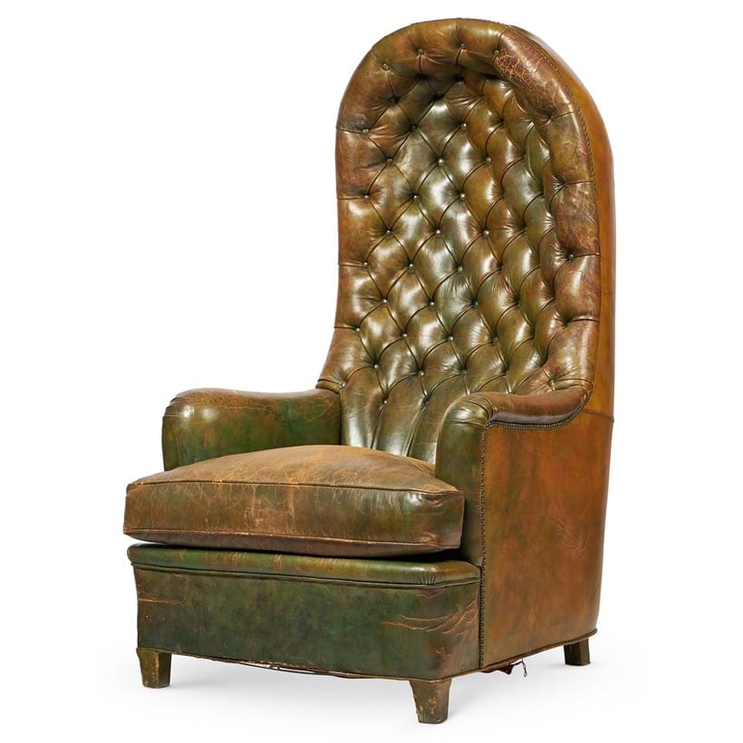 Inline Image - Lot 282: A close nailed green leather porter's armchair, second half 20th century | Est. £800-1,200 (+ fees)
