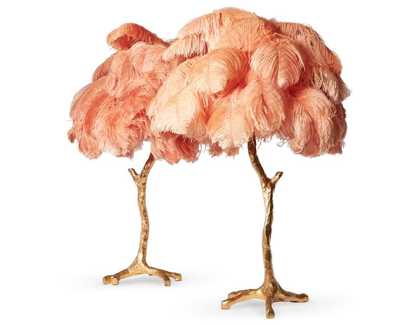 Inline Image - Lot 220: A pair of bronze dipped oyster pink feather table lamps, modern | Est. £800-1,200 (+ fees)