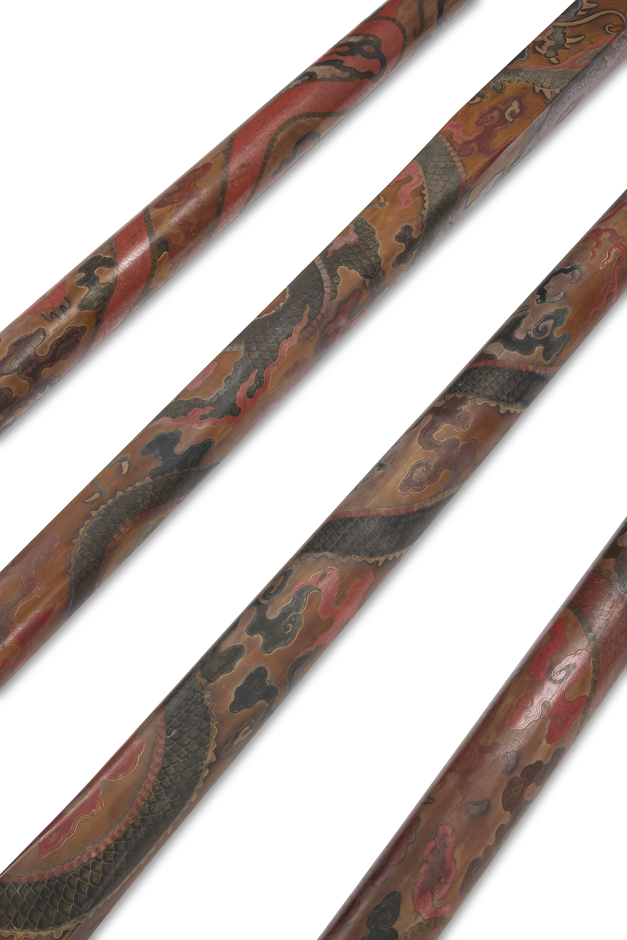 Inline Image - A pair of extremely rare Chinese imperial polychrome qiangjin and cloisonne sedan chair poles, Kangxi (1662-1722) | Est £8,000-12,000 (+fees)