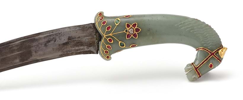 Inline Image - Detail of lot 507: A Mughal jade hilted dagger (Khanjar), North India, 19th century | Est. £3,000-5,000 (+ fees)