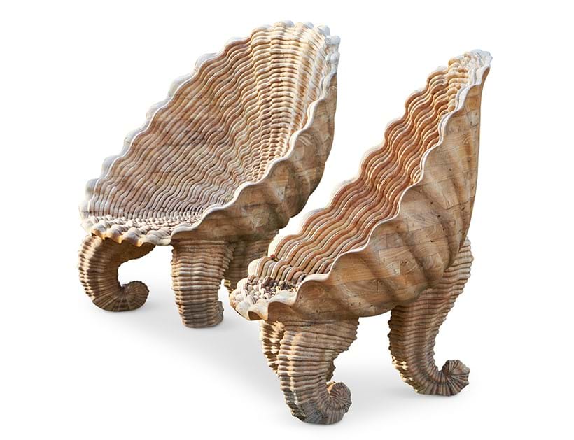 Inline Image - Lot 434: A pair of carved teak 'Oyster Shell' garden chairs, modern, by A Modern Grand Tour | Est. £2,000-3,000 (+ fees)