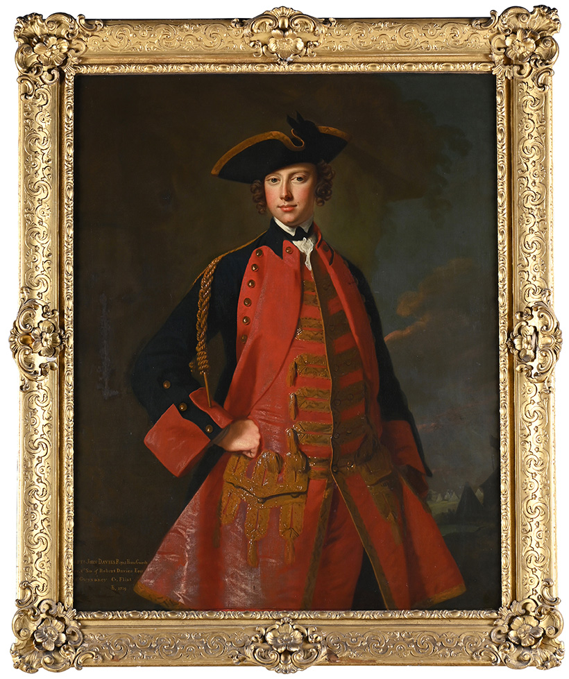 Inline Image - Lot 47: Thomas Hudson (British 1701-79), 'Portrait of Captain John Davies (b.1719), of Gwysaney and Llannerch, in the Uniform of the Royal Horse Guards, in Front of an Encampment', Oil on Canvas | Est. £20,000-30,000 (+ fees) | Auction date: 11 June 2025