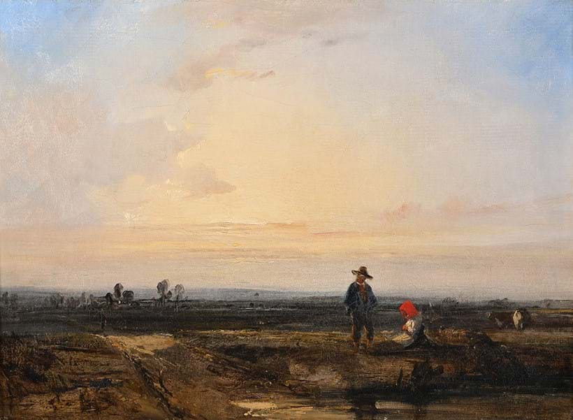 Inline Image - Richard Parkes Bonington (1802-1828), 'Figures by a Road and Pond at Sunset', Oil on canvas