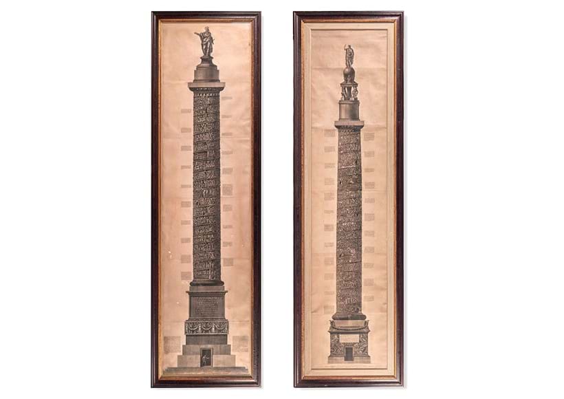 Inline Image - Lot 167: Piranesi (Giovanni Battista), [A Pair Of Columns] Veduta Prospetto Principale della Colonna Antonina [and] Veduta del Prospetto Principale della Colonna Trajana, from 'Trofeo o Sia Magnifica Colonna...', Etching and engraving on several sheets conjoined, two works | Sold for £25,200