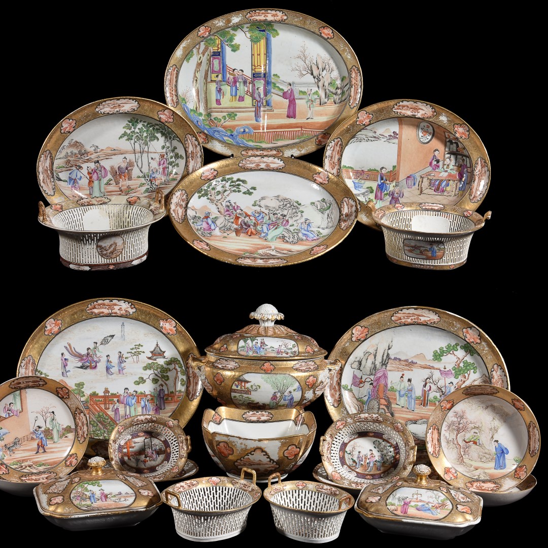An attractive Chinese famille rose 'Rockefeller' part-service, Qianlong 
